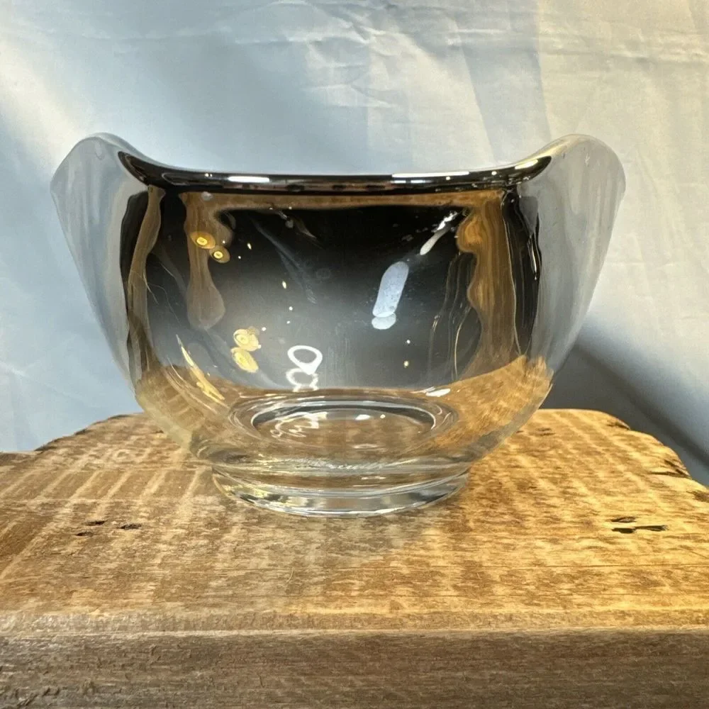Vintage MCM‎ Silver Fade Glass Bowls (4) Serving Salad Bowl Retro 70's Tableware